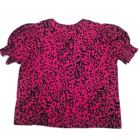 Shein Curve 2XL Pink & Black Cheetah Print V Neck Smocked Puff Sleeve - Picture 2 of 9
